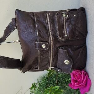 Roots Brown Leather Messenger Crossbody Bag